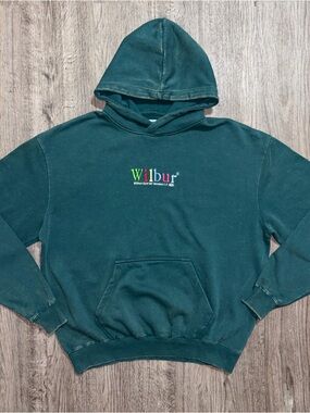 Wilbur Soot Pullover Fleece Hoodie Green Logo Graphic Men's Size M Long Sleeve